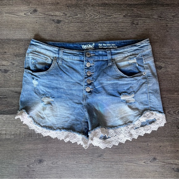 Mossimo Supply Co. Pants - Mossimo Denim High Rise Short Short - Distressed Blue + Lace